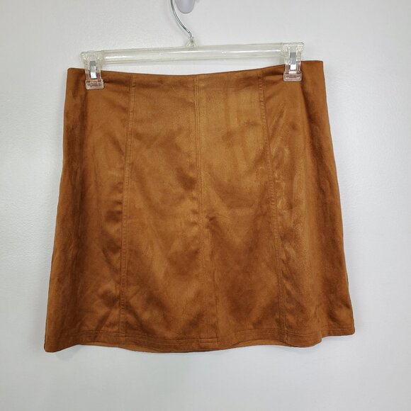 Francesca's Mi Ami Brown Soft Brushed Feel Faux Suede Skirt #WS10165 NEW Size L - Picture 12 of 12